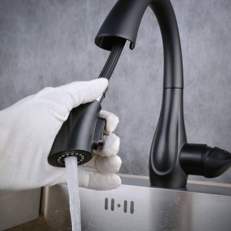 Beelee Kitchen Sink Faucets with 360 Â° Rotation Pull Out Swivel Spout,Single Handle Mixer Kitchen Faucets with 2-Function Sprayer, Black,BLSS1749B - Image 5